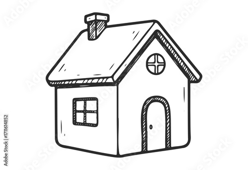 Hand-drawn minimalist house sketch with simple architectural elements and cozy design - stock vector