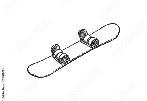 Hand-drawn snowboard illustration with bindings - stock vector