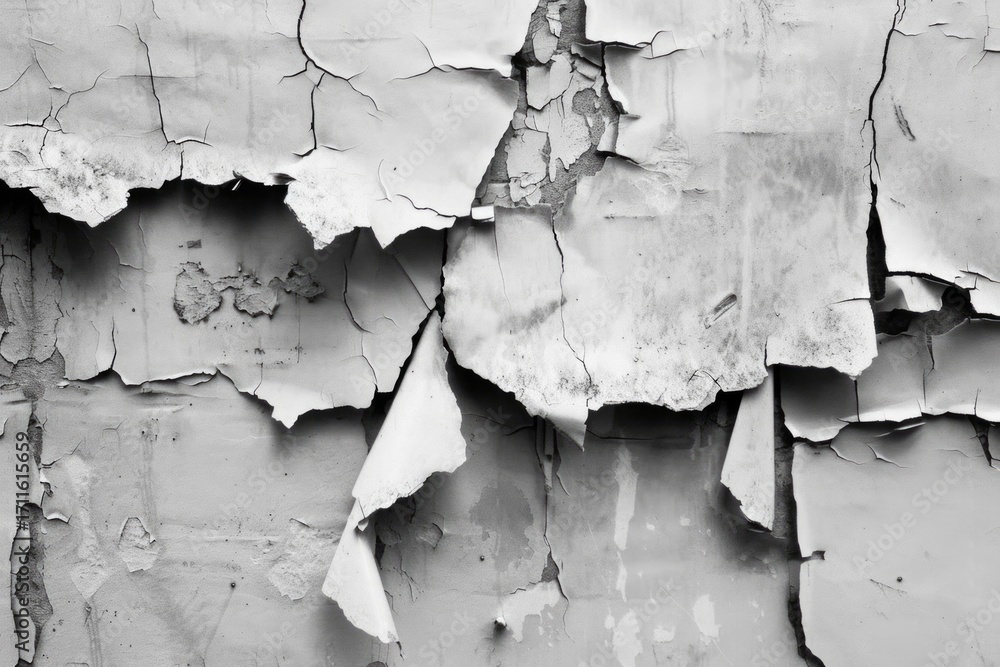 Obraz premium Photo of Peeled white paint on plaster wall. Background texture for backdrops or mapping