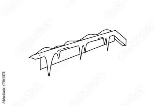Simple line drawing of icicles hanging from a roof edge in winter - stock vector