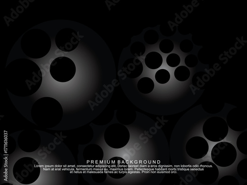 Black background with gradient black 3D abstract ball pattern with hole texture, suitable for digital technology themes, modern, etc.