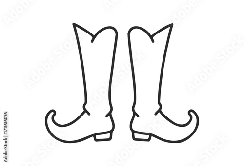 Outline of cowboy boots with western style and pointed toes - stock vector