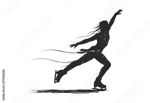 Silhouette of female figure skater performing graceful routine - stock vector