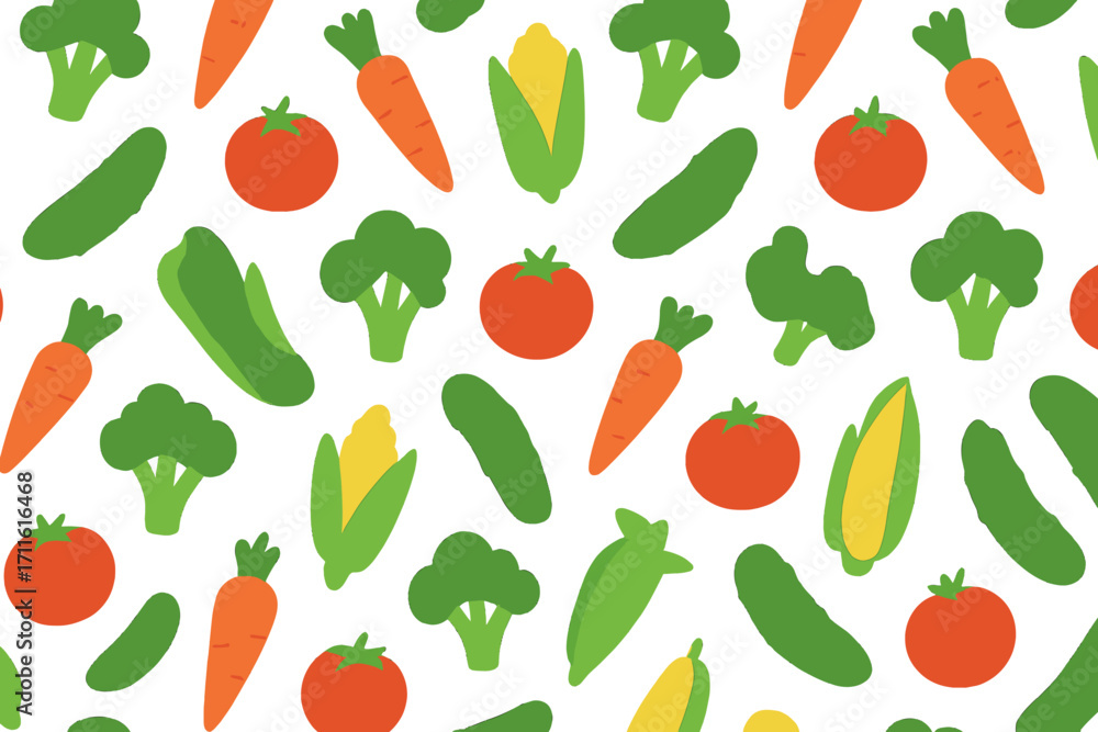 Fototapeta premium Vegetable flat icon set. featuring carrots, cucumbers, broccoli, corn, tomatoes
