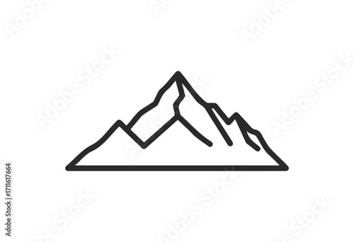 Minimalist black and white mountain line art illustration - stock vector