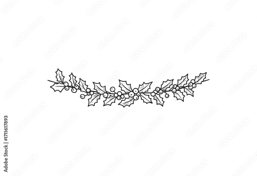 Obraz premium Black and white holly leaf and berry garland design - stock vector