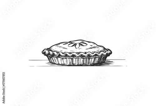 Hand-drawn pie sketch with crimped crust and decorative top - stock vector