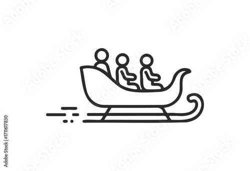 Sleigh with three people: minimalist icon of winter ride - stock vector