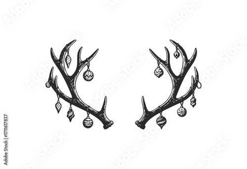 Decorative antlers with hanging ornaments - stock vector