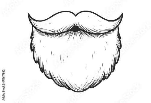 Vintage black and white illustration of a full beard and mustache - stock vector