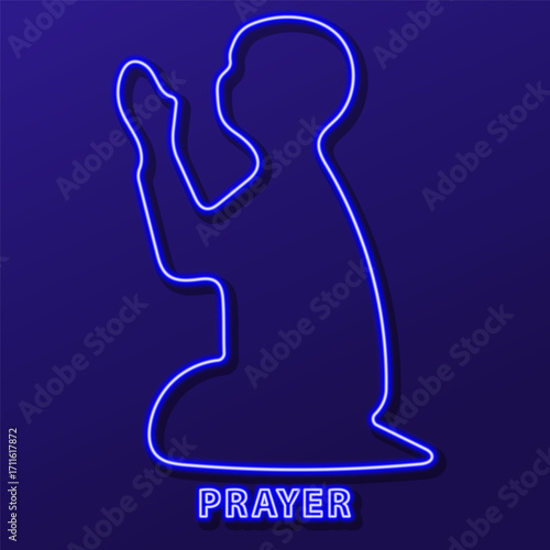 prayer hand neon sign, modern glowing banner design, colorful modern design trends. Vector illustration.