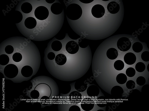 Black background with gradient black 3D abstract ball pattern with hole texture, suitable for digital technology themes, modern, etc.