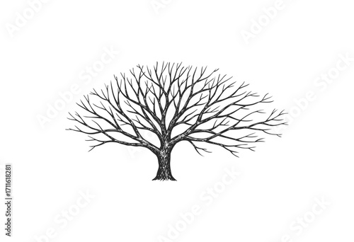 Detailed illustration of a leafless tree with intricate branch patterns - stock vector