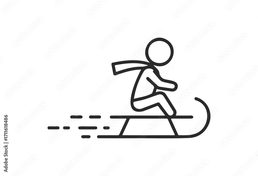 Fototapeta premium Stick figure sledding icon - simplistic winter sports illustration - stock vector