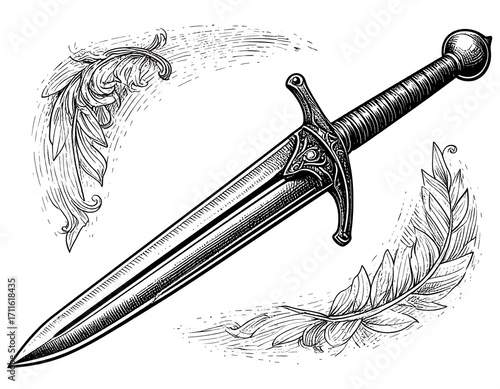 Detailed sword graphic, ornate design