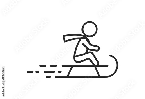 Stick figure sledding icon - simplistic winter sports illustration - stock vector