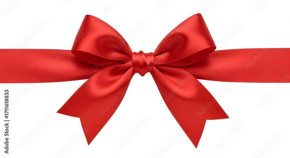 Fototapeta premium Perfect Satin Bow, Symmetrical Red Elegance, Graceful Ribbon Knot, Plump Loops and Tails, Timeless Decorative Charm