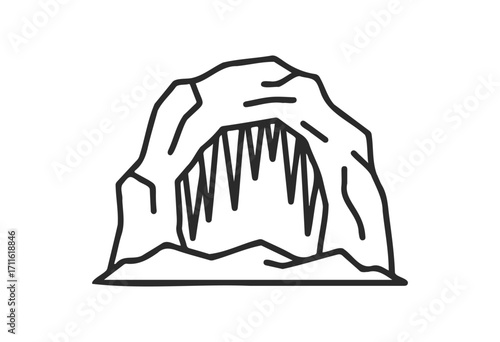 Outline of ice cave with stalactites - stock vector