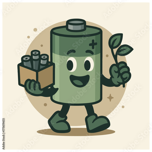 Eco Battery Mascot with Leaf