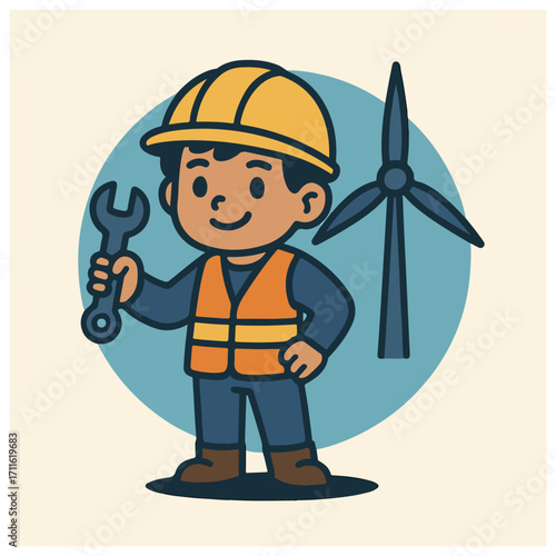 Engineer with Wrench and Wind Turbine