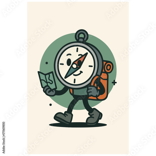 Explorer Compass Mascot on a Hike