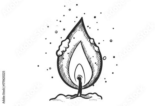 Hand-drawn candle flame with stylized wax drips and dots - stock vector