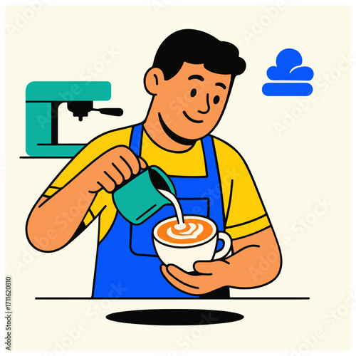 Barista Making Latte Art – Coffee Brewing