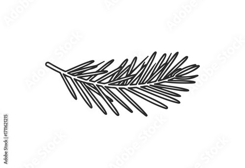 Black and white pine tree branch illustration with simple design - stock vector