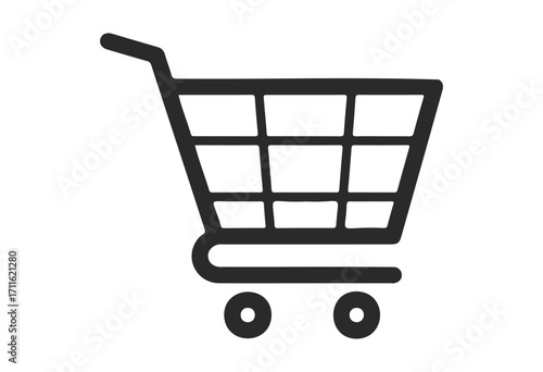 Simple black shopping cart icon with wheels and handle - stock vector
