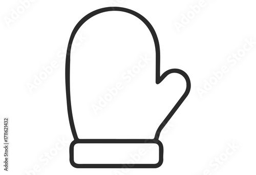 Simple black and white winter mitten outline illustration - stock vector