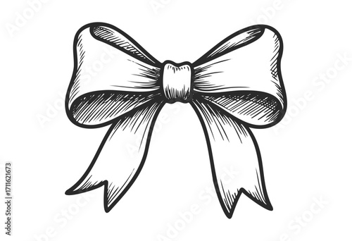 Elegant hand-drawn bow illustration with ribbon detail - stock vector