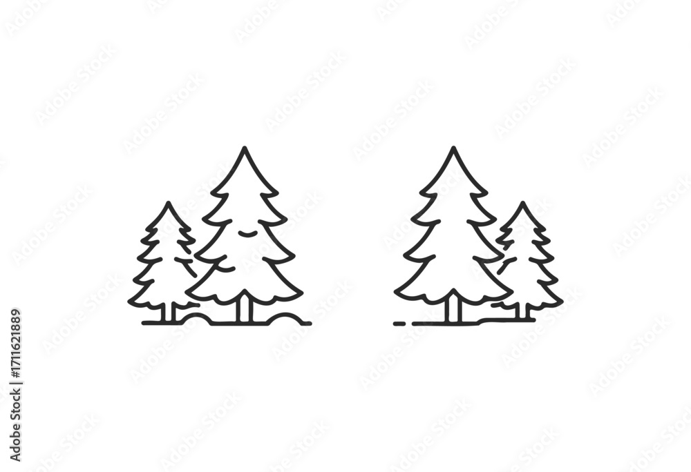 Fototapeta premium Simple outline of pine trees in minimalist style - stock vector