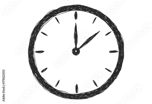 Hand-drawn sketch of an analog clock with black minute and hour hands - stock vector