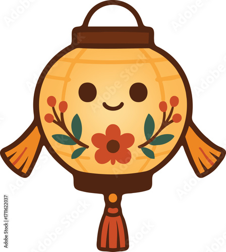Decorative round lantern with floral pattern and tassel