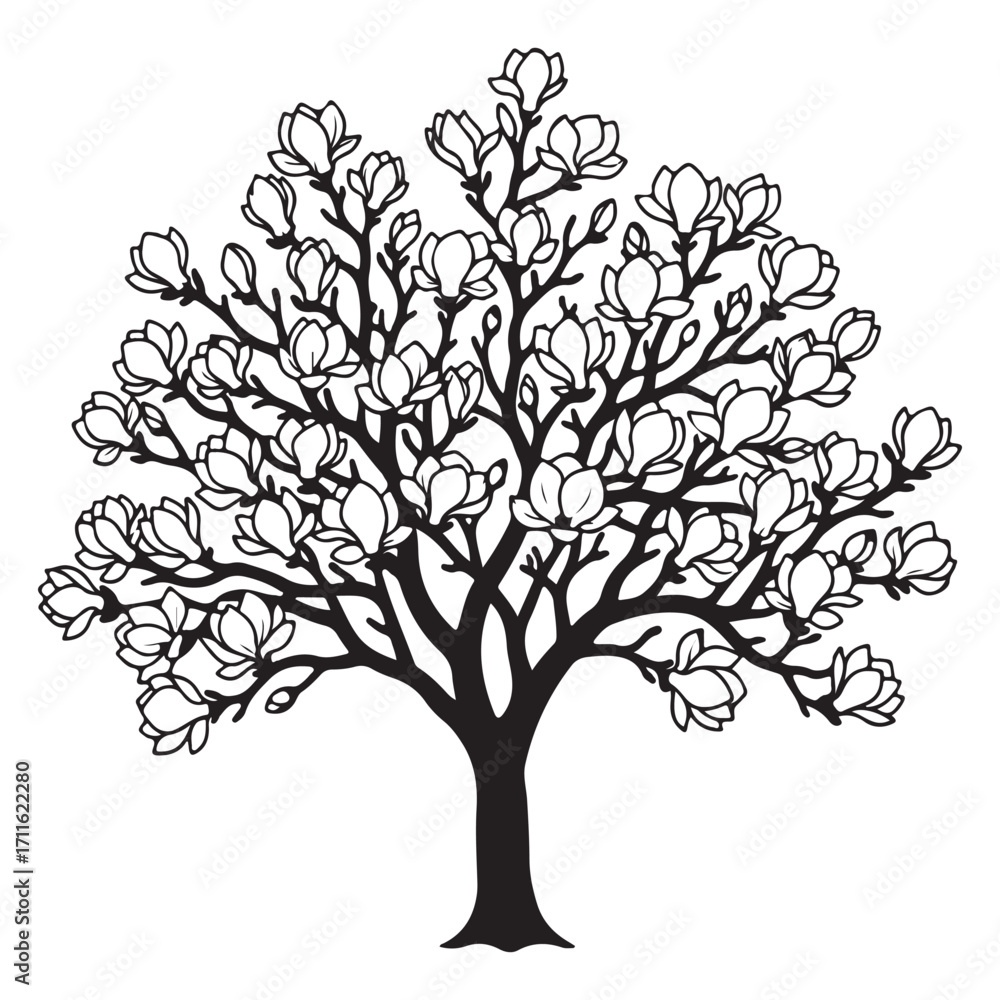 Obraz premium Magnolia Tree Silhouette Vector Illustration