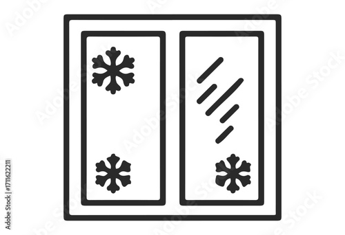 Frosted window icon with snowflakes on glass panels - stock vector