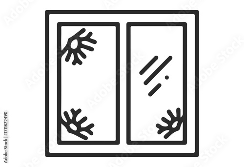 Simple outline of a frosted window with snowflakes - stock vector