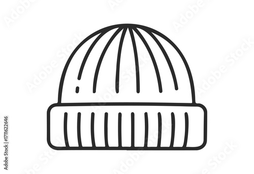 Simple line drawing of a winter beanie hat - stock vector