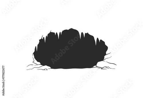 Mysterious black cave entrance with jagged rocks and - stock vector