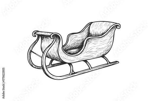 Vintage hand-drawn wooden sleigh illustration in black and white - stock vector