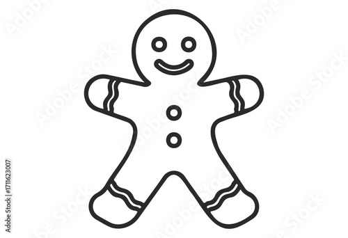 Smiling gingerbread man outline with simple design and decorative details - stock vector