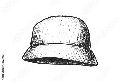 Sketch of a bucket hat with crosshatch shading - stock vector