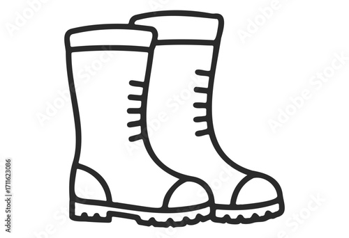 Illustration of durable waterproof work boots with grip soles - stock vector