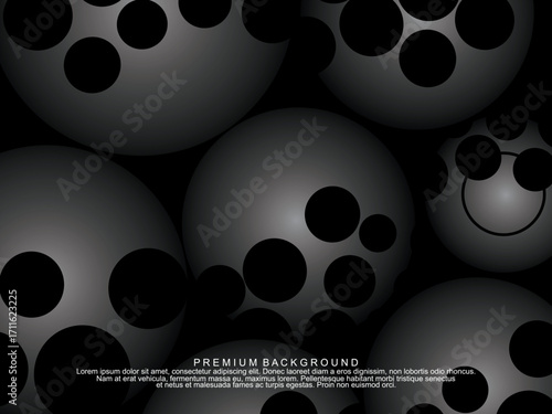 Black background with gradient black 3D abstract ball pattern with hole texture, suitable for digital technology themes, modern, etc.