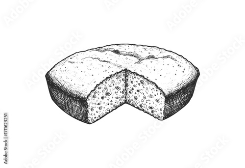 Hand-drawn rustic loaf with cross-section showing texture in vintage style - stock vector
