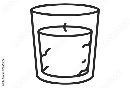 Simple line drawing of a glass of water with ice cubes - stock vector