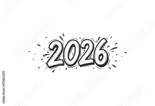 Decorative 2026 typography with splash elements - stock vector