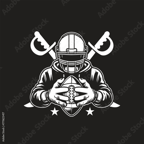 black and white American football mascot and ball