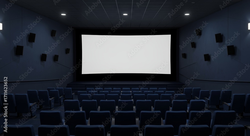 Fototapeta premium Empty cinema auditorium with blank screen ready for movie presentation