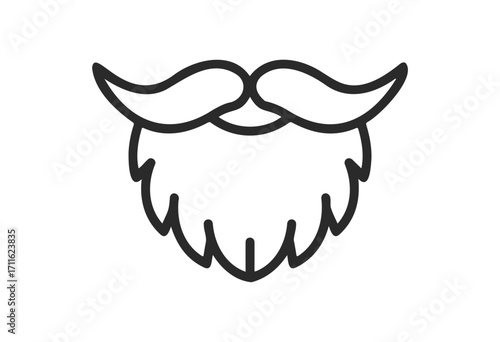 Simple black outline icon of a full beard and mustache - stock vector